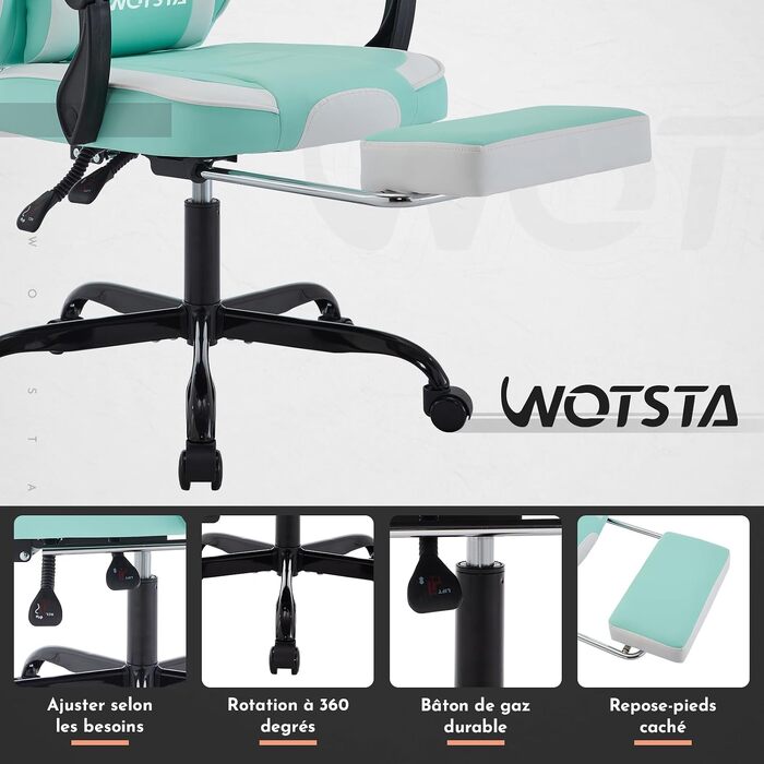Ігрове крісло Gaming Chair з підніжкою та ергономічною підтримкою попереку, регульований нахил спинки 90-135°, офісне крісло (Greenwhite)