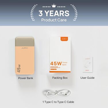 Power Bank JUOVI J2621, 20000mAh, 45W, для Switch, MacBook, iPhone, Samsung, Steam Deck та інших пристроїв (Оранжевий)