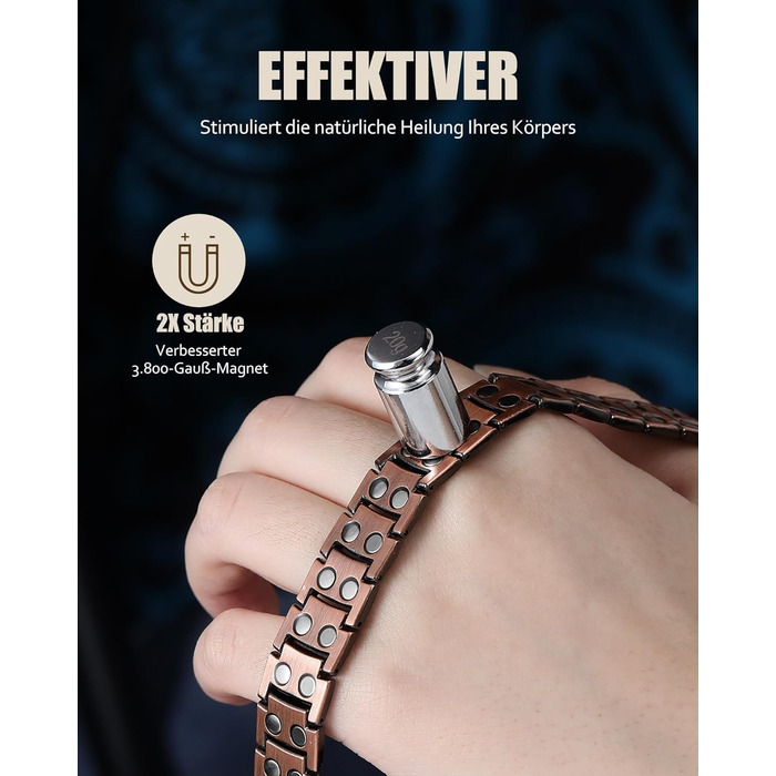 Масивне браслет з міді для чоловіків Jecanori, регульований розмір, магнітний браслет з 3500 Гаусс, подарункова коробка чорного кольору