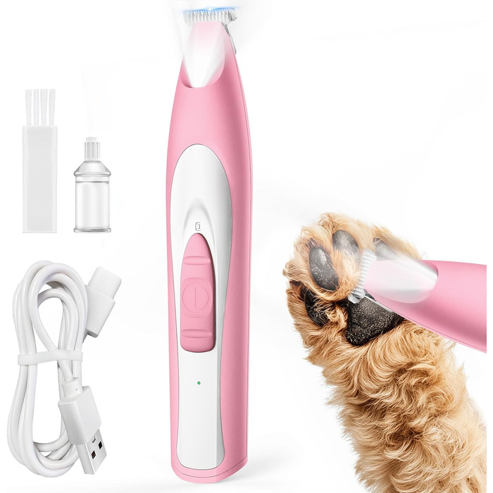 Триммер для собак Oneisall Paw Trim Pro з LED-підсвічуванням, рожевий: безпечна стрижка лап, очей, вух та обличчя