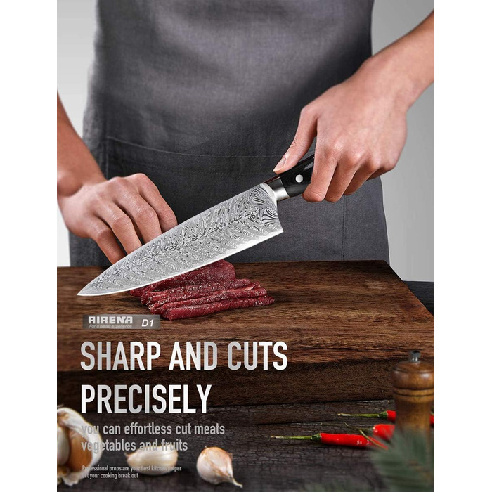 Ніж Santoku AIRENA 7 дюймів - Японський стиль, високоякісна сталь X50CrMov15, повний хвостовик, ергономічна ручка, преміум якість, подарункова коробка