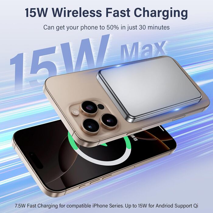 Power Bank MiniMag Ultra Slim 5000mAh з PD 22.5W та бездротовою зарядкою 15W (Mini, Portable, iPhone, Android)