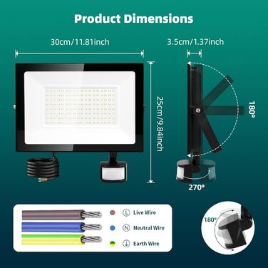 Viugreum 2Pack LED Flood Lights Outdoor with Motion Sensor 15000LM Outdoor Light Cold White Spotlight with Remote Control Floodlight Outdoor Spotlight IP67 Waterproof Floodlight with 2 Screws for Garden (150w, 1PCS)
