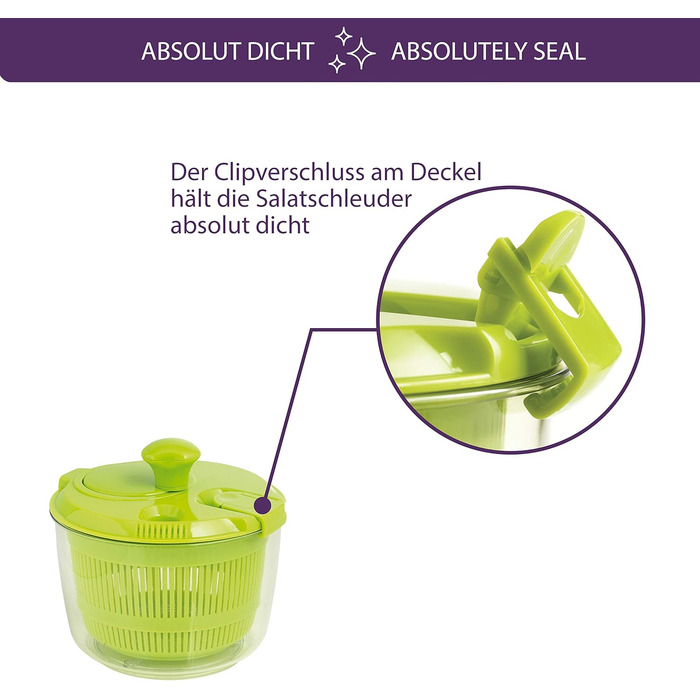 Mastrad Salad Spinner - In a practical size for easy storage - Non-slip base and 100% leak-proof - Dishwasher safe, green, 18.0 x 21.0 x 20.0 cm, F31408