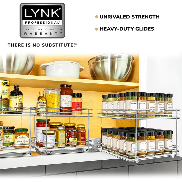 Висувна організація для спецій LYNK PROFESSIONAL® для шаф 26,4 см - Хромований висувний спецієвник для внутрішніх шаф, 2 рівні