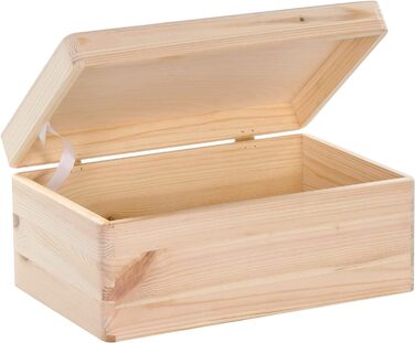Wooden box with lid - 40x30x24cm, Natural, FSC® - Multi-purpose box without handles - Storage box | Memory box | Craft & Gift box (30 x 20 x 14 cm | M)