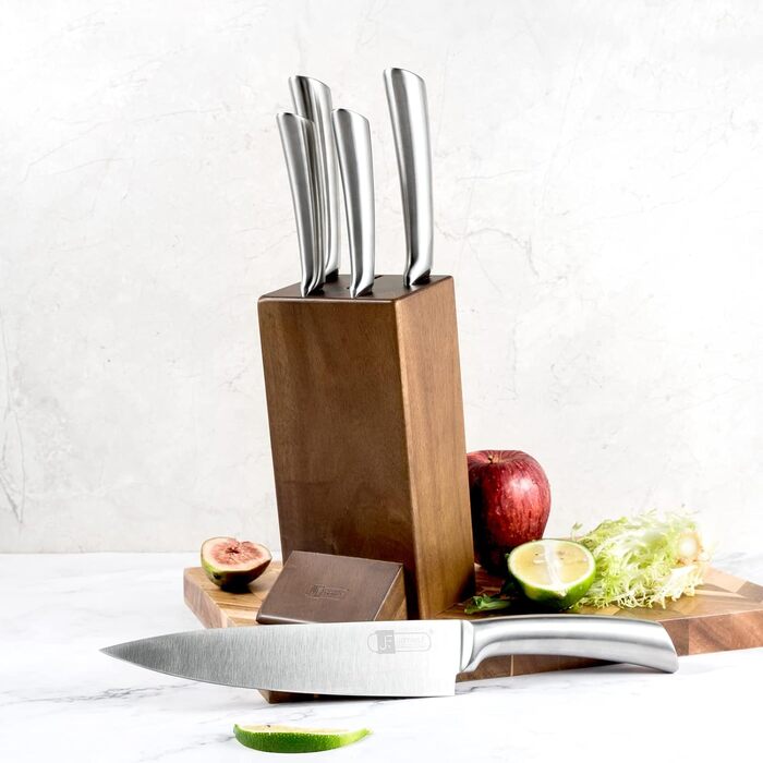 Набір кухонних ножів JF JAMES.F з дерев'яним блоком, 5 предметів: гострі ножі з нержавіючої сталі, ергономічні, для кухні, кухонний набір, подарунок