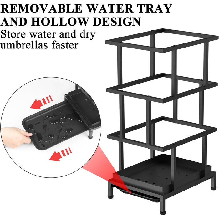 Металева підставка для парасоль під Alyoen з водозбірником та регульованими ніжками, 26,5 x 21,5 x 47,5 см, чорна