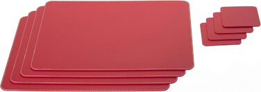 Placemats and Coasters (Set of 4) made of recycled leather, table mats, 4 placemats and 4 coasters, placemats and coasters 10 x 10 cm (Christmas Red, 45.7 x 33.02)