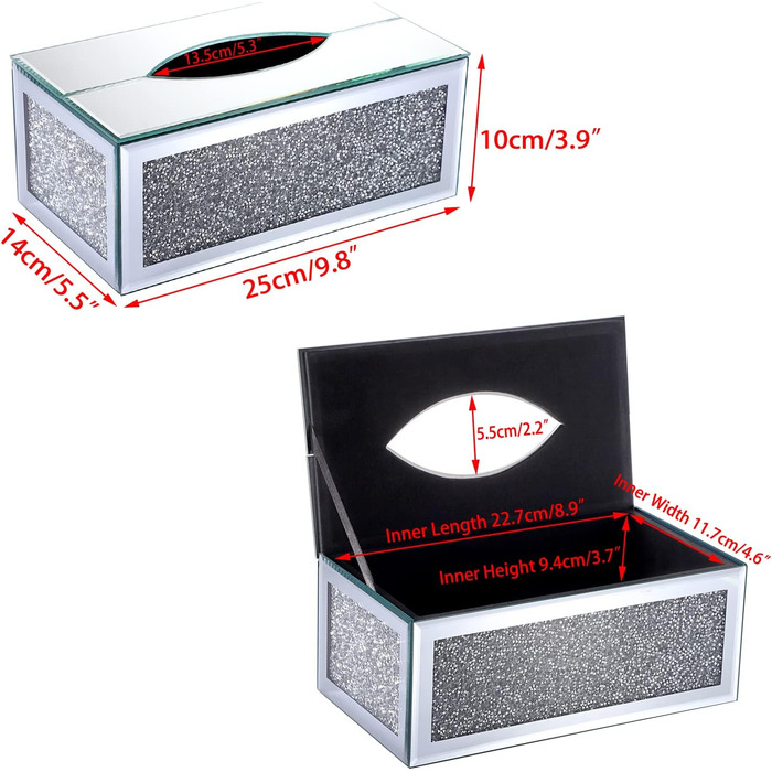 BTSKY Glittering Glass Tissue Box with Crushed Crystal Diamonds for Home Decoration, Table Napkin Holder