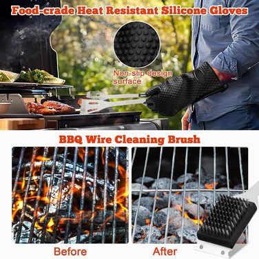 Набір аксесуарів для гриля NXPZ з нержавіючої сталі, 27 предметів. Професійний набір для гриля, з сумкою для зберігання. Для кемпінгу, пікніків, саду та походів.