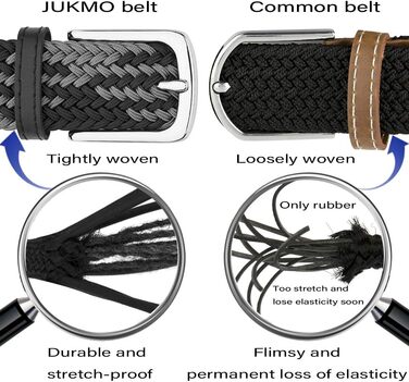 Еластичний плетений ремінь JUKMO, стрейч-ремень у подарунковій коробці (Чорний/Сірий, L (36'-39'))