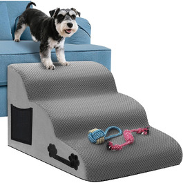 Сходинки для собак, 3 сходинки, з щільного матеріалу, для маленьких собак та котів, знімний чохол, іграшка-канат, легкі та портативні, сірі.