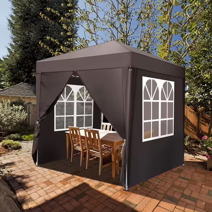 2x2m Gazebo, Pop-up, Windproof, Waterproof, Folding Gazebo, UV Protection 50+, Adjustable Height, with 4 Side Panels, for Outdoor, Garden, Party, Camping, Dark Grey
