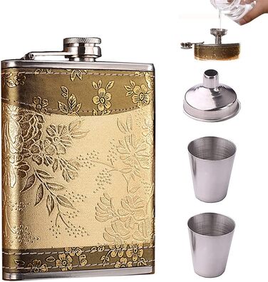 Металева фляга 8oz з нержавіючої сталі, набір фляга + воронка, подарункова коробка (Золото)