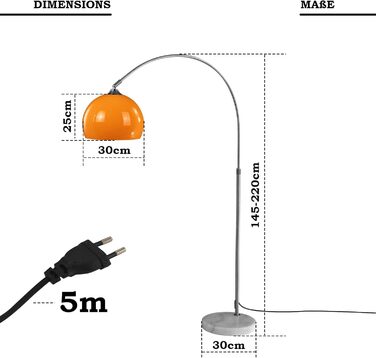 Торшер Jago Bogenleuchte помаранчевий, регульована висота 145-220 см, 1xE27 LED 60W, енергоефективність A++-E