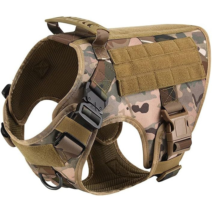 FeimaX Tactical Dog Harness with Handle Military Net Working Tactical Dog Vest Chest Harness for Large Dogs No Pull Adjustable Vest for Walks Training (Camo, S) Camo S