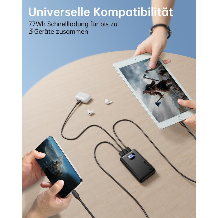 Power Bank Coolreall 20000mAh з LED дисплеєм та швидкою зарядкою (22,5W PD, QC4.0), сірий
