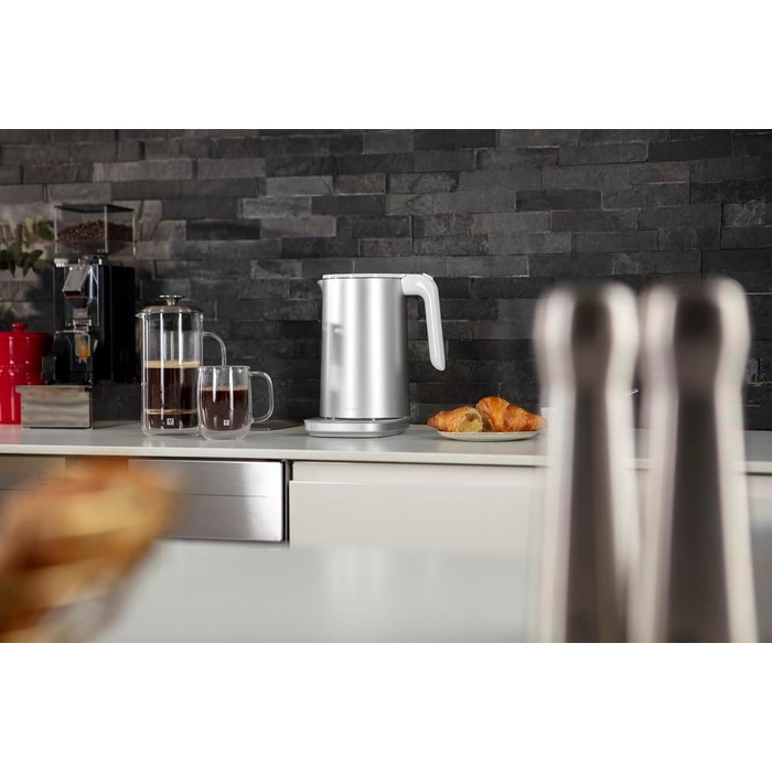 ZWILLING ENFINIGY Water Kettle Pro with Temperature Setting, Stainless Steel Scale Filter & Keep-Warm Function, 1850 Watts, 1.5 Liters, Silver