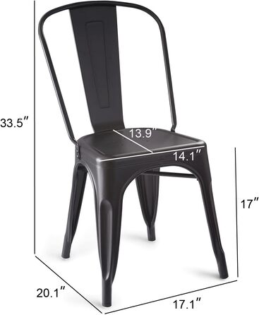 Набір з 4 стільців Amazon Basics Bistro, металеві, чорні, 51x43x85 см - для кухні та вулиці