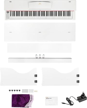 MUSTAR E-Piano 88 клавіш з табуретом, цифрове піаніно, електричне піаніно з підставкою, 3 педалі, 2 роз'єми для навушників, LCD-дисплей, USB/MIDI, піаніно для початківців, чорний колір