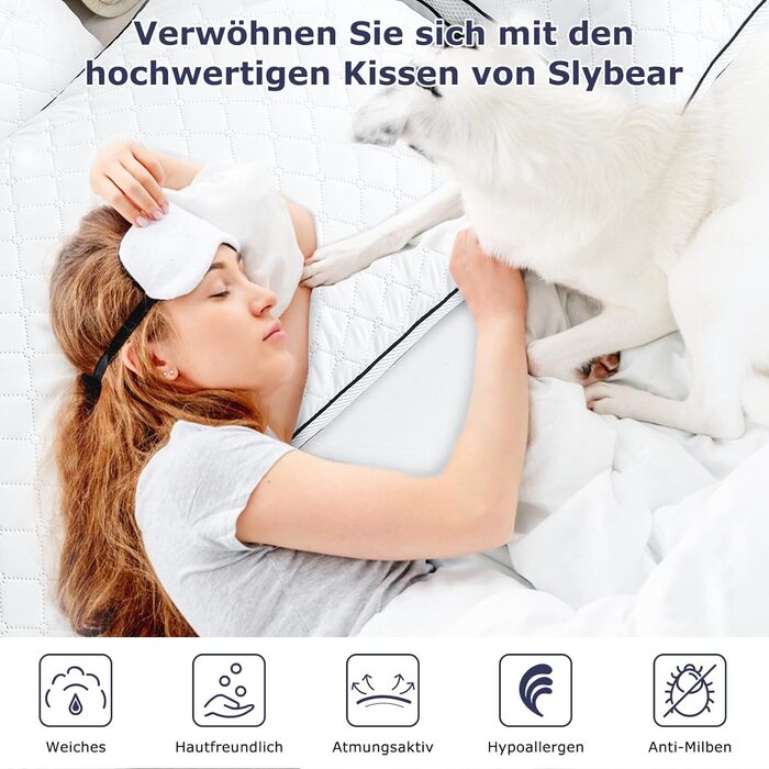 Slybear Pillowcase 40x80 cm 2-Pack, Orthopedic Side Sleeper Pillow with Premium Filling, Breathable Neck Pillow, Sleeping, Sitting, Bed, Sofa Pillow for Allergy Sufferers - Soft and Supportive, Washable