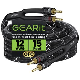 Акустичний кабель GEARit OFC 14 AWG HiFi для колонок, 2-жильний з позолоченими банановими роз'ємами, 4.57 м, чорний (2 шт. у комплекті)