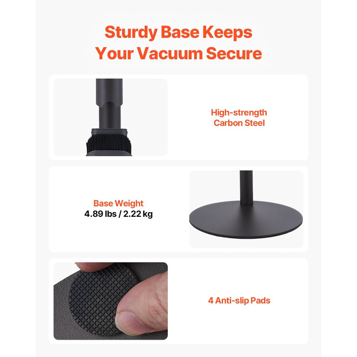 Підставка для пилососа VEVOR 126 см, сумісна з Dyson G5 V15 V12 V11 V10 V8 V7 V6, з аксесуарами, 6 гачків, антиковзаючі ніжки, срібна