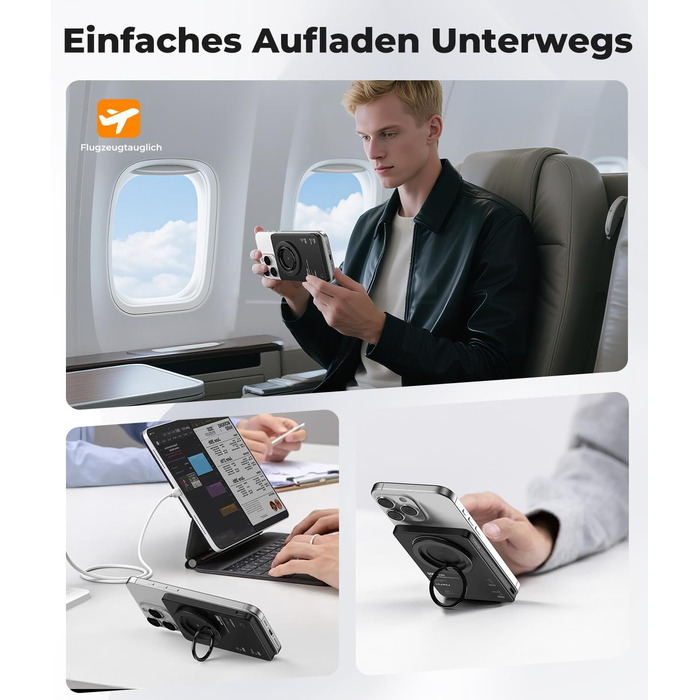 Power Bank KU XIU Magsafe 5000mAh: Тонкий, з підтримкою MagSafe, PD 20W, з кільцем-тримачем, чорний