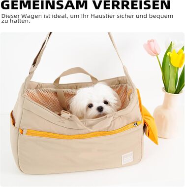 Транспортна сумка для собак, котів та кроликів – складана переноска з безпечним замком, сіткою для вентиляції та бічними кишенями – практична переноска для подорожей (Бежева/Хакі, 34x16x25/40x14x25 см)