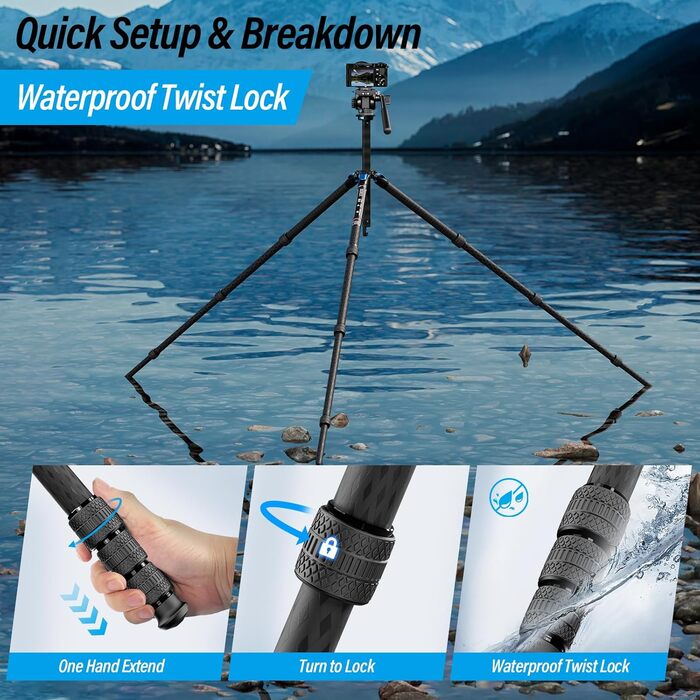 Штатив SIRUI AM124 з кульковою головкою AM01, карбоновий, легкий, для камери, 159 см, вантажопідйомність 12 кг