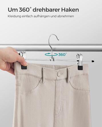 Набір вішалок для штанів SONGMICS (20 шт.), 40 см, чорно-срібні, з регульованими кліпсами