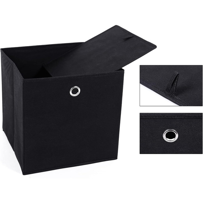 SONGMICS Storage Box, 6 Pack, Folding Box, Foldable Organizer, with Finger Hole, 30 x 30 x 30 cm, Black, RFB02H-3