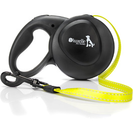 Рулетка для собак Bluzelle 8м, до 50кг, Neon-Yellow, з металевим карабіном 360°, зручний ручний гальма, чорний гумовий ручка