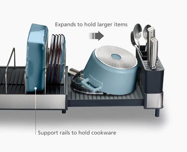 Підставка для посуду Joseph Joseph Extend Extendable з віднімним контейнером для столових приборів, поворотним піддоном, нержавіюча сталь (Max, Grey)