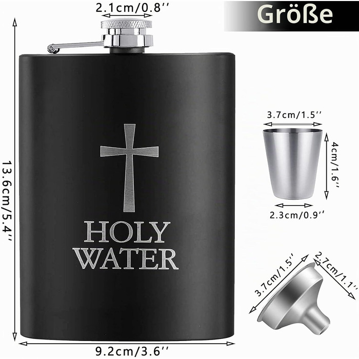 Подарунковий набір фляга з нержавіючої сталі Wieat 8oz з гравіюванням Holy Water, комплект з лійкою та 2 чарками для чоловіків та жінок