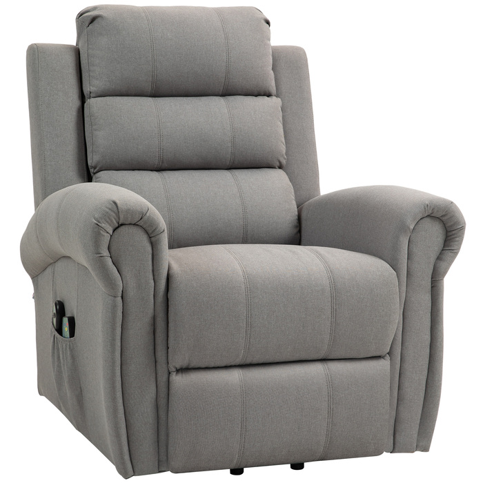 HOMCOM Lift Chair with Power Assist, 8 Massage Points, Heated Backrest, Linen-Look Fabric, Grey