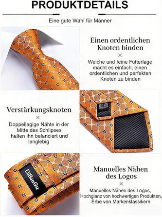 Набір краваток чоловічий DiBanGu з шовковими смугами та клітинкою, з кишеньковим хустинкою, затискачем та краватковою кліпсою для весілля та офіційних заходів (яскраво-помаранчевий)