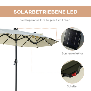 Outsunny Double Canopy Patio & Pool Umbrella 116 x 86 inches with LED Lights, Adjustable Tilt, Polyester & Steel, Beige