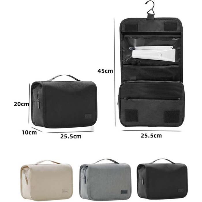 Чоловіча та жіноча косметичка-органайзер для туалетних речей - велика сумка для косметики з петлею для підвішування - бежева (чорний)