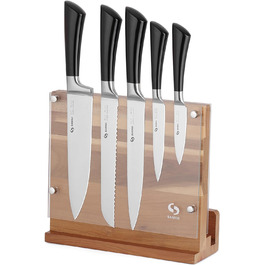 SANHUI 6-Piece Knife Set with 5 Stainless Steel Kitchen Knives and 1 Acacia Wood Magnetic Knife Block – the perfect stylish and beautiful kitchen knife set