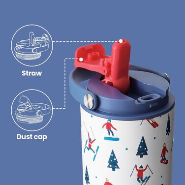 BOTTLE BOTTLE Insulated Water Bottle with Straw and Handle, Stainless Steel Water Bottles for Car, Sports, Home, Office, and School, 750 ml, Leak-Proof, Colors (Skiing)
