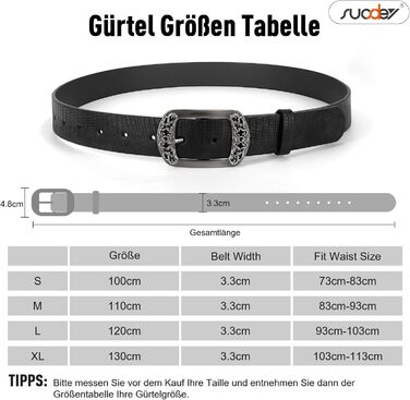 Жіночий шкіряний ремінь Suosdey, класичний чорний з квітковим пряжкою, для джинсів, суконь, модний аксесуар (колір: рудий коричневий, довжина 120 см, розмір: 93-103 см)