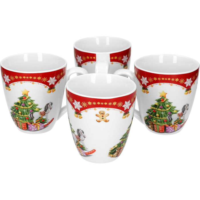 Van Well 4-Piece Coffee Mug Set, 0.53 l Christmas Magic | Porcelain Mulled Wine Cups | Punsch Cups with Handle | Feuerzangenbowle Cup with Christmas Motif | XXL Jumbo Mug X-Mas Decor | Christmas Mug Set
