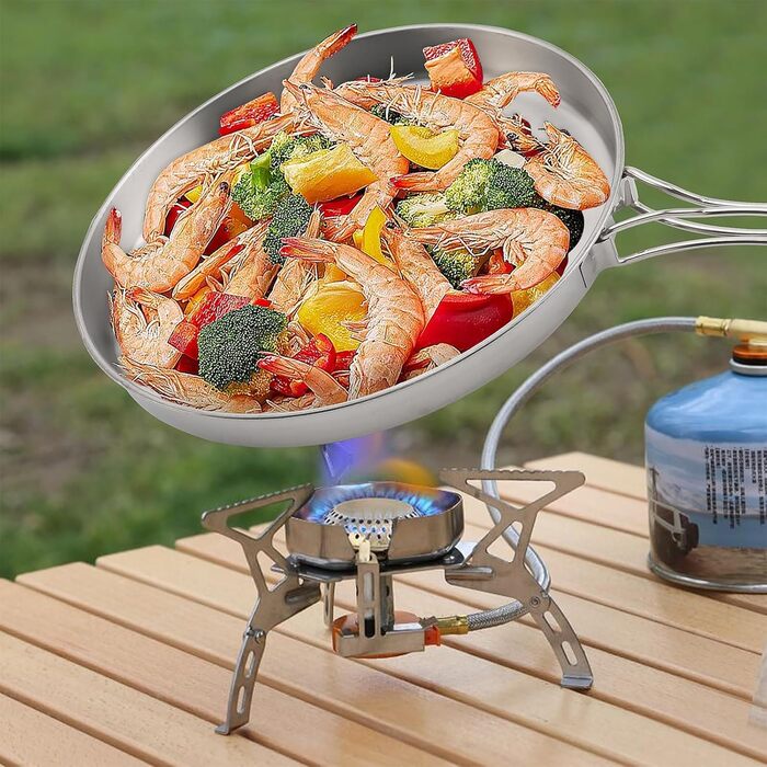 Набір кухонного посуду для кемпінгу, 8 предметів: каструля та сковорода з нержавіючої сталі, тарілки та чашки для відпочинку на природі, походів та рюкзакових подорожей. Легкий набір для приготування їжі в рюкзаку