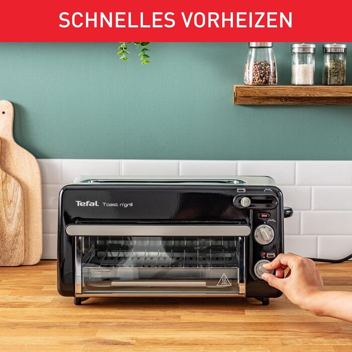 Tefal Toast n’ Grill TL6008 | 2-in-1 Toaster and Mini-Oven | Very energy-efficient and fast | 1300 Watt | 43.5 x 28.5 x 22.5 cm | Black/ Matte aluminum | 220-240V | 50-60Hz Single