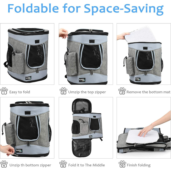 Рюкзак для тварин Kritter Planet з сітчастими вікнами, дихаючий та складаний, для собак та котів, знімний килимок, для походів, велосипеда, активного відпочинку, 7 кг, світло-сірий