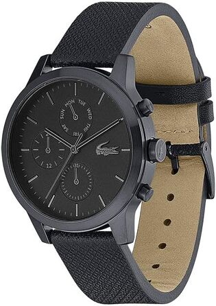 Годинник чоловічий Lacoste 12.12 кварцовий з чорним шкіряним ремінцем 2010997