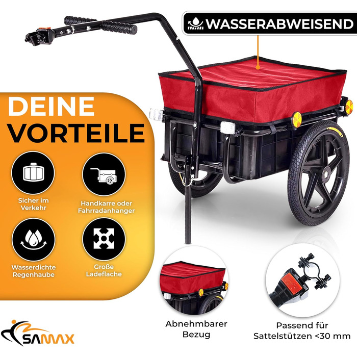 Причіп для велосипеда SAMAX 70 літрів / 60 кг, вантажний, з кріпленням, чорний (70л / 60кг)