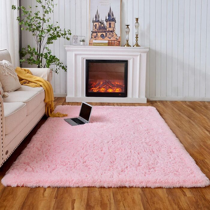Soft, fluffy, non-slip Evitany rug for bedroom and living room, 90x160 cm, pink